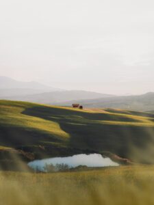 30 Tuscan Countryside Aesthetic Landscape, Green Field Near Lake