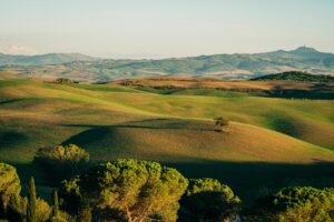 7 Tuscan Countryside Aesthetic Landscape trees and hills San Quirico d’Orcia, Siena, Italy