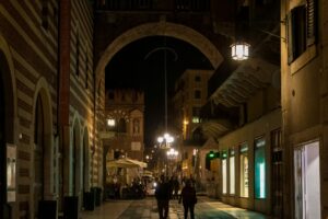 26 Verona Italy at night, Arco della Costa, Piazza Erbe