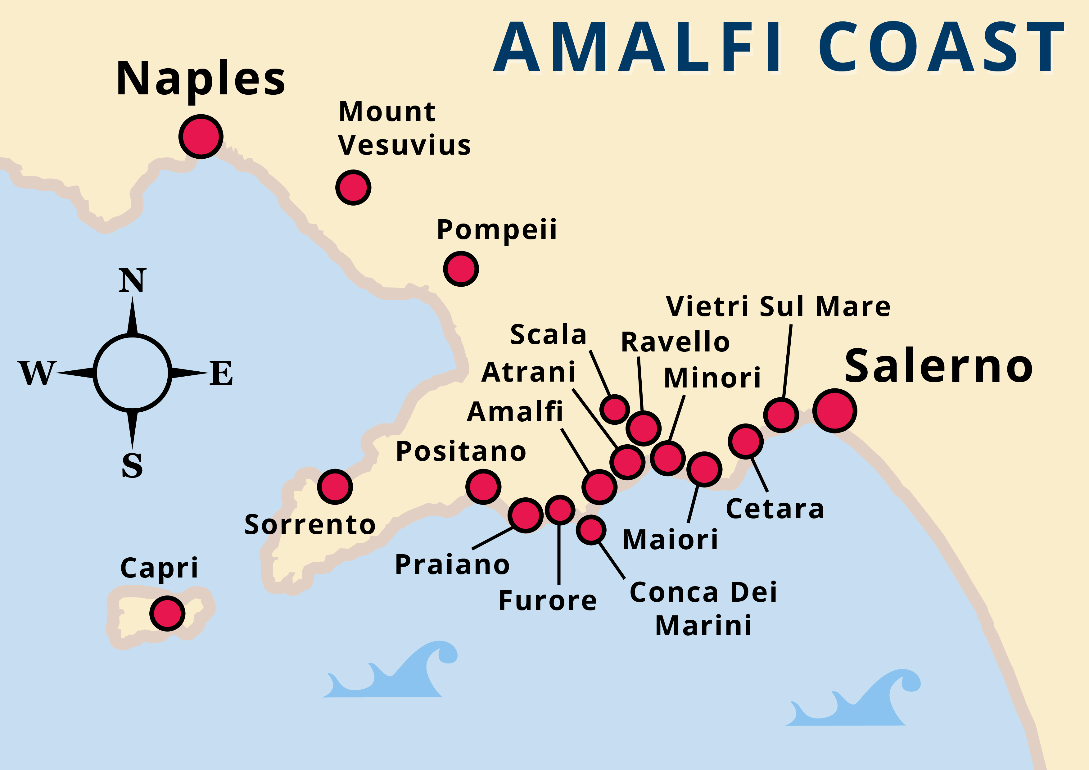 Amalfi Coast Map Best Towns To Visit Printable Illustrations 