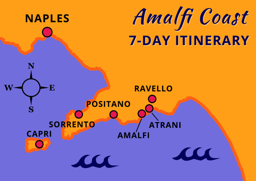 Amalfi Coast Italy 7 days itinerary map full size