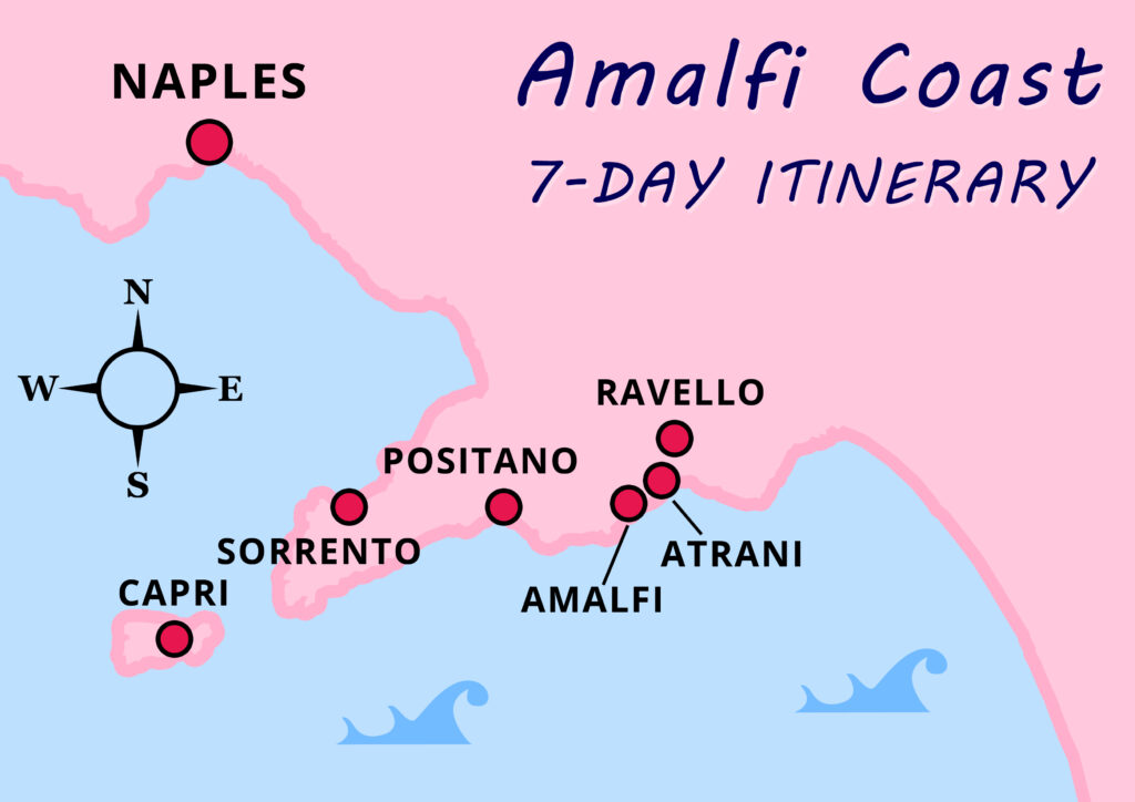 Amalfi Coast Italy 7 days itinerary map full size 2