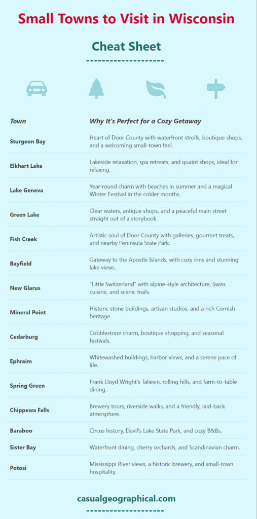 Small Towns to Visit in Wisconsin Cheat Sheet