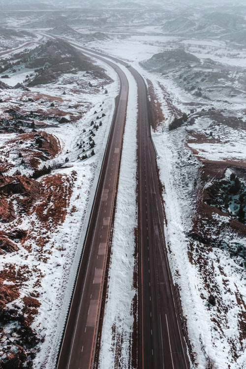 Snowy Road in North Dakota, USA
