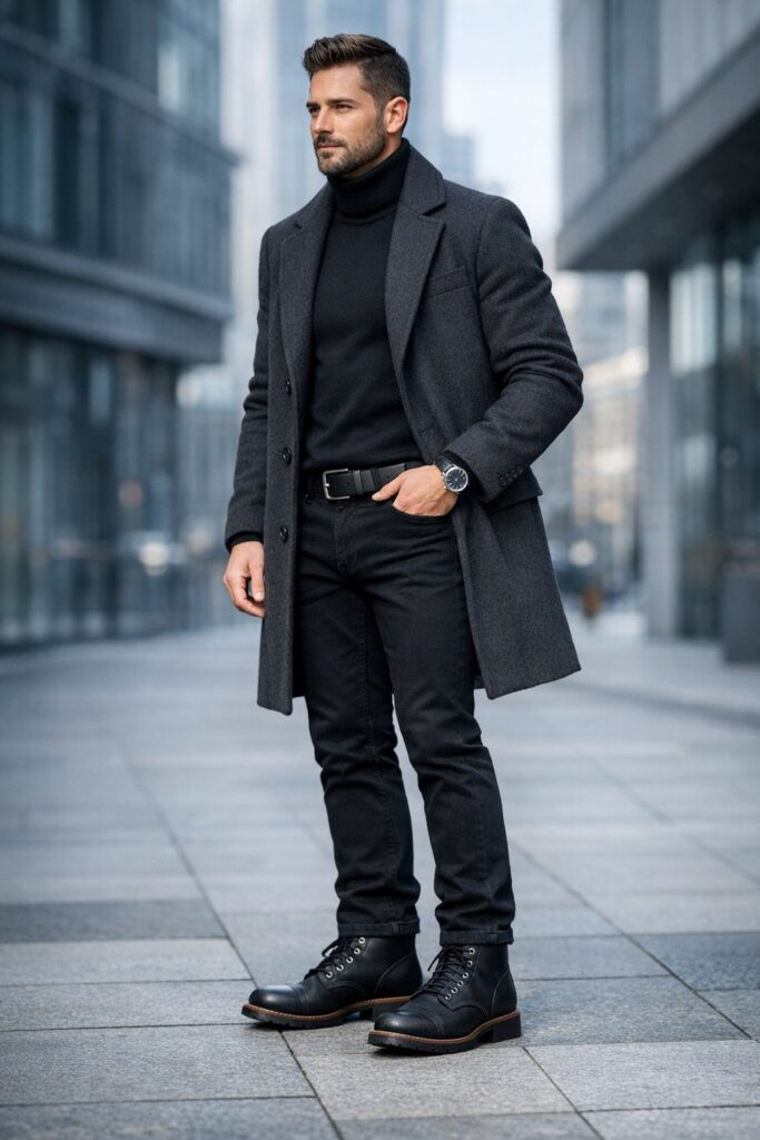 4 Winter Red Wing Boots Minimalist Monochrome Outfit for Men